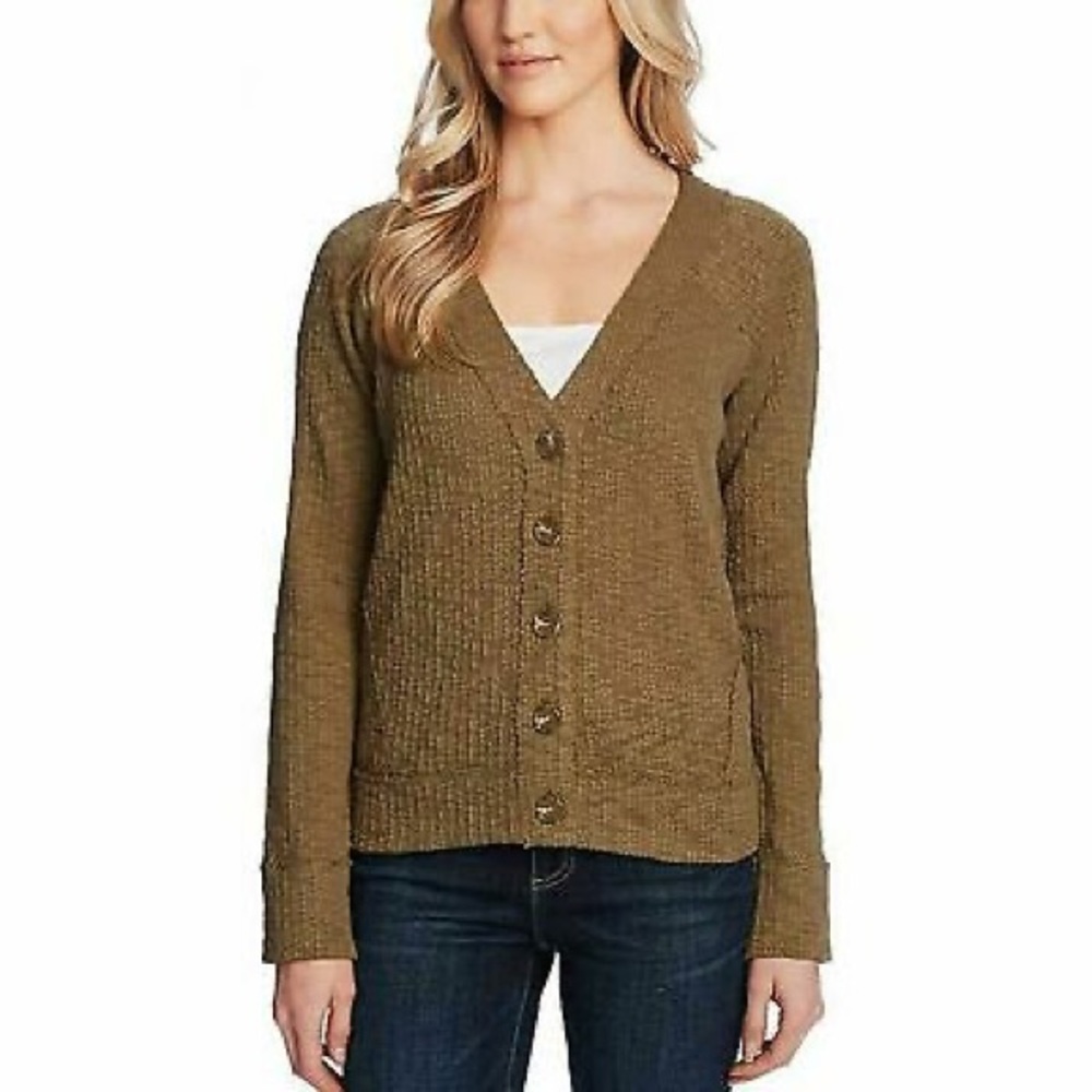 Two by Vince Camuto olive green v-neck cardigan sweater /top. Size Mediu…